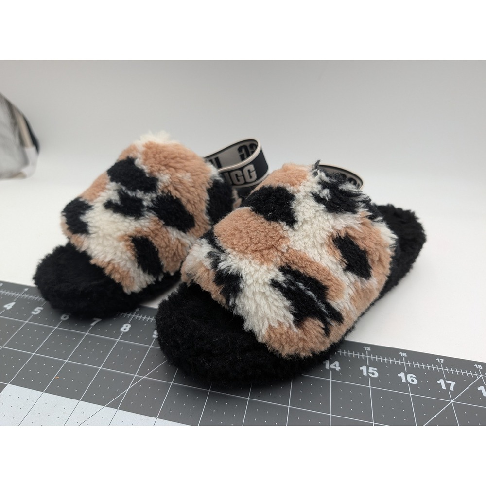 UGG Womens Fluff Yeah Slide Slipper 6 Animal Print Leopard Black Tan